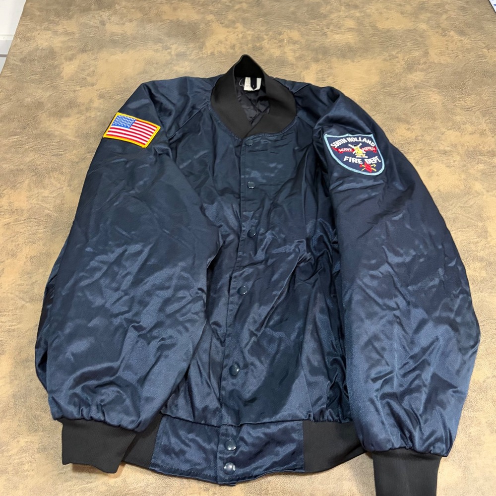 Vintage Bomber Jacket Mens 4XL Blue South Holland Fire Dept USA Union Made 4336